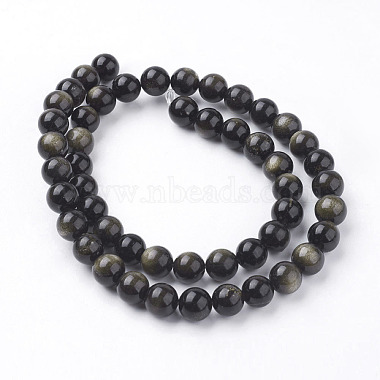 Natural Golden Sheen Obsidian Beads Strands(G-C068-8mm-9)-2