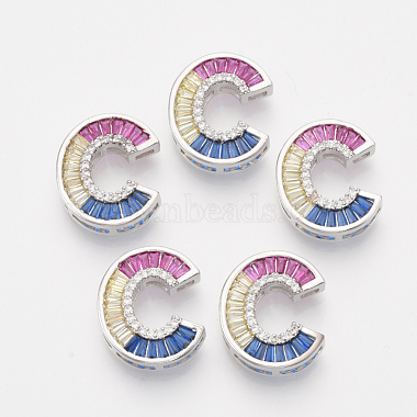 Real Platinum Plated Colorful Alphabet Brass+Cubic Zirconia Slide Charms