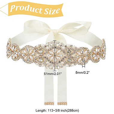 Brass Flower Bridal Belt with Glass Rhinestones for Wedding Dress(AJEW-WH0455-006G)-2