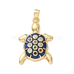 Brass Micro Pave Colorful Cubic Zirconia Pendants, with Blue Enamel, Tortoise Charms, Real 18K Gold Plated, 26.5x18.5x4.5mm, Hole: 4.5x3mm(KK-C264-11A-G)