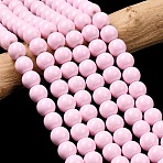 Painted Glass Bead Strands, Baking Paint, Round, Pink, 8mm, Hole: 1.3~1.6mm, about 100pcs/strand, 31.4 inch(DGLA-S071-8mm-B2)