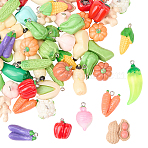 60Pcs Opaque Resin Pendants, Vegetables, Mixed Shapes, with Platinum Iron Loop, Mixed Color, 16.5~29x12~20x8~15mm, Hole: 2mm(RESI-SC0006-41)