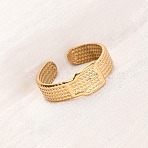 304 Stainless Steel Open Cuff Rings for Women, Ion Plating(IP), Real 18K Gold Plated, 7.5mm, Inner Diameter: 18.2mm(RJEW-K309-17G)