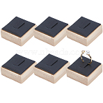 Square Bamboo Wood Single Ring Display Stands, with Imitation Leather Mat, Black, 4x3.95x2.1cm(RDIS-WH20001-03A)