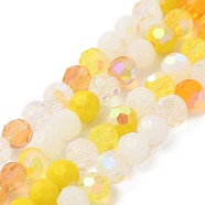 Electroplate Glass Beads Strands, Faceted, Half AB Color Plated, Round, Yellow, 6x5mm, Hole: 1.4mm, about 100pcs/strand, 20.87 inch(53cm)(X1-EGLA-P048-A07)
