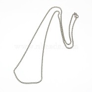 304 Stainless Steel Venetian Chain Necklace, Box chain, with Lobster Clasps, Stainless Steel Color, 23.43 inch~23.82 inch(59.5~60.5cm)x2mm(MAK-G004-06P)