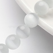 Cat Eye Beads, Round, White, 8mm, Hole: 1mm, 14.5 inch/strand, about 49pcs/strand(X-CER8mm01)