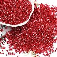 Baking Paint Silver Lined Glass Seed Beads, Cylinder, Dark Red, 1.6x1.3mm, Hole: 0.8mm, about 60000pcs/pound(SEED-H003-09C)