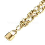 304 Stainless Steel Lock Pendant Figaro Chain Necklaces, Golden, 18.35 inch(46.6cm)(NJEW-I129-02G)