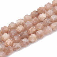 Natural Sunstone Beads Strands, Star Cut Round Beads, Faceted, 10x9~10mm, Hole: 1mm, about 36~38pcs/strand, 14.2~14.6 inch(G-S332-10mm-008)