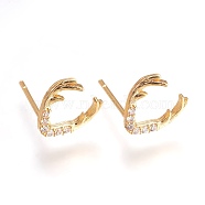 Brass Stud Earrings, with Rhinestone, Sprout, Nickel Free, Clear, Real 18K Gold Plated, 9x9x1.5mm, Pin: 0.7mm(KK-O104-21G-NF)