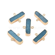 Dyed Natural White Jade Connector Charms, Rectangle Links with Golden Tone Brass Edged, Steel Blue, 25x15~16x5~6mm, Hole: 1.8mm(G-N344-05A)