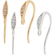 8 Pairs 2 Colors Brass Earring Hooks, with Clear Cubic Zirconia & Horizontal Loops, Mixed Color, 17x10x2mm, Hole: 1mm, Pin: 0.5mm, 4 Pairs/color(KK-BBC0008-12)