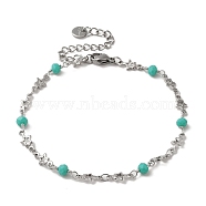 Brass Star Link Chain Bracelets, with Glass Beads, Platinum, 9-7/8 inch(25.1cm)(BJEW-L685-01P)