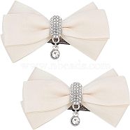2Pcs Detachable Polyester Bowknot Shoe Decoration, with Alloy Buckle Clip, Crystal Glass Rhinestone, PapayaWhip, 90x50mm(AJEW-FG0002-01A)
