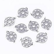 Tarnish Resistant 304 Stainless Steel Links Connectors, with Jump Rings, Laser Cut, Flat Round with Hollow Star of David, Stainless Steel Color, 14x17x1mm, Jump Ring: 3x0.4mm, 2.2mm inner diameter(STAS-S116-115P)