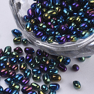 Plated Glass Seed Beads, For Nail Art Decoration, No Hole/Undrilled, Chip, Medium Blue, 2~6x2~2.5x2~2.5mm, about 450g/bag(SEED-Q030-A-05)