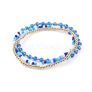 Glass & Brass Stretch Beaded Bracelets Sets, Stackable Bracelets, Round & Rondelle, Golden, Dodger Blue, Inner Diameter: 2 inch(5cm), 2 inch(5.2cm), 2-1/8 inch(5.4cm), 3pcs/set(BJEW-JB06150)