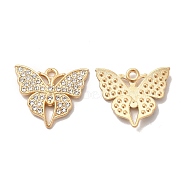 Alloy Rhinestone Pendants, Butterfly Charms, Golden, 19x22x2mm, Hole: 1.5mm(FIND-G055-04G)