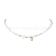 Brass Micro Pave Grade AAA Cubic Zirconia Letter Pendant Necklaces, Heart & Round Baking Painted Pearlized Glass Pearl Beaded Necklaces for Women, Letter D, 15.20 inch(38.6cm)(NJEW-JN04771-04)