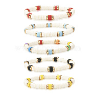 Disc Beads Stretch Bracelet for Teen Girl Women, Handmade Polymer Clay & Natural White Shell & Non-magnetic Synthetic Hematite Beads Bracelet, Mixed Color, Inner Diameter: 2-1/4 inch(5.8cm)(BJEW-JB06985)