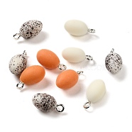 Opaque Resin Pendants, with Platinum Plated Iron Loops, Mixed Color, Egg, 15.5x8mm, Hole: 2mm(RESI-F048-01)