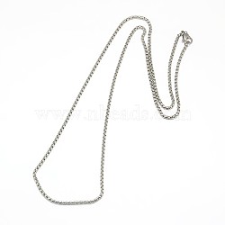 Non-Tarnish 304 Stainless Steel Venetian Chain Necklace, Box chain, with Lobster Clasps, Stainless Steel Color, 23.43 inch~23.82 inch(59.5~60.5cm)x2mm(MAK-G004-06P)