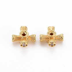 Brass Clear Cubic Zirconia Beads, Nickel Free, Cross, Real 18K Gold Plated, 9x9x4mm, Hole: 1mm(KK-N233-111-NF)