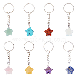 8Pcs 8 Styles Gemstone Keychains, with Iron Split Key Rings, Star, 8cm, 1pc/style(KEYC-FH00004)