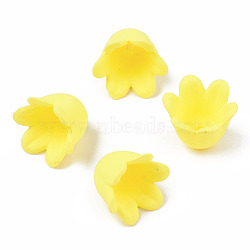 Rubberized Style Opaque Acrylic Bead Caps, 6-Petal, Flower, Yellow, 11.5x10.5x8.7mm, Hole: 1.3mm(ACRP-T010-01E)