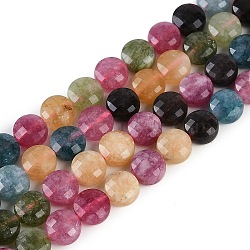 Natural White Jade Imitation Tourmaline Beads Strands, Dyed, Faceted, Flat Round, Colorful, 8~9x5mm, Hole: 1.4mm, about 46pcs/strand, 15.16''(38.5cm)(G-H062-B01-03)