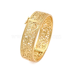 Flower Hollow Rack Plating Brass Hinged Bracelets for Women, Long-Lasting Plated, Cadmium Free & Lead Free, Real 18K Gold Plated, 5/8 inch(1.7cm), Inner Diameter: 2-1/4 inch(5.8cm)(BJEW-M040-17G)