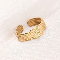 304 Stainless Steel Open Cuff Rings for Women, Ion Plating(IP), Real 18K Gold Plated, 7.5mm, Inner Diameter: 18.2mm(RJEW-K309-17G)