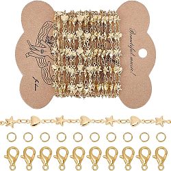 CHGCRAFT 2.5M Brass Link Chains, with 20Pcs Brass Jump Rings and 15Pcs Alloy Lobster Claw Clasps, for DIY Necklaces Making Kits, Heart & Star, Golden, 3.5x3x0.5mm, Star: 10.5x6x2mm, Heart: 10x5.5x2mm(DIY-CA0002-14)