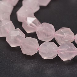Faceted Natural Rose Quartz Gemstone Bead Strands, Star Cut Round Beads, 8mm, Hole: 1mm, about 24pcs/strand, 7.5 inch(X-G-J331-02-8mm)