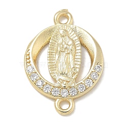 Rack Plating Brass Micro Pave Clear Cubic Zirconia Religion Virgin Mary Connector Charms, Long-Lasting Plated, Lead Free & Cadmium Free, Real 18K Gold Plated, 17.5x12.5x2.2mm, Hole: 1.6mm(KK-L224-094G-07)