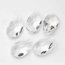Faceted Teardrop Glass Pendants, Clear, 47.5x27.5x25~26mm, Hole: 2mm(X-GLAA-R149-A-01)