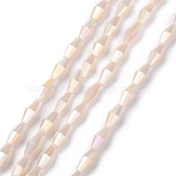 Opaque Glass Beads Strands, Bicone, Faceted, AB Color Plated, Cornsilk, 8x4mm, Hole: 0.8mm, about 70pcs/Strand, 22.99''(58.4cm)(GLAA-P001-04A-04)