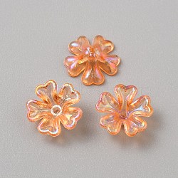 Plating Acrylic Beads, AB Color Plated, with Flower, Dark Orange, 16x6mm, Hole: 1.5mm(OACR-CJC0007-06D)