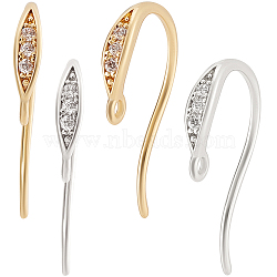 8 Pairs 2 Colors Brass Earring Hooks, with Clear Cubic Zirconia & Horizontal Loops, Mixed Color, 17x10x2mm, Hole: 1mm, Pin: 0.5mm, 4 Pairs/color(KK-BBC0008-12)