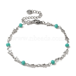 Brass Star Link Chain Bracelets, with Glass Beads, Platinum, 9-7/8 inch(25.1cm)(BJEW-L685-01P)