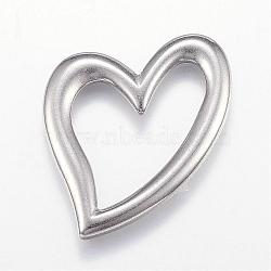 304 Stainless Steel Linking Rings, Heart, Stainless Steel Color, 38.5x30x3mm(STAS-P125-02P)