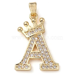 Rack Plating Brass Micro Pave Cubic Zirconia Pendants, Long-Lasting Plated, Lead Free & Cadmium Free, Real 18K Gold Plated, Letter A, 22~24x12~22x2mm, Hole: 3x4mm(KK-D535-01A-RS)