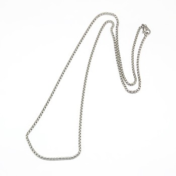 304 Stainless Steel Venetian Chain Necklace, Box chain, with Lobster Clasps, Stainless Steel Color, 23.43 inch~23.82 inch(59.5~60.5cm)x2mm