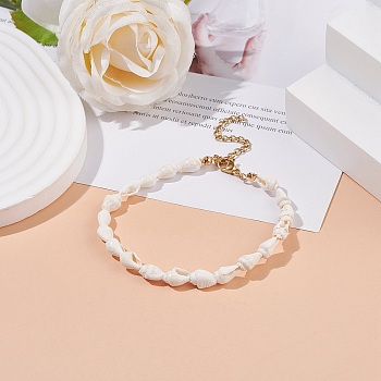 Natural Shell Beaded Bracelet, Summer Beach Jewelry for Women, Floral White, 7-5/8 inch(19.5cm)