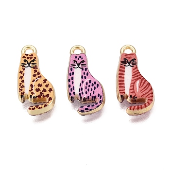 Printed Alloy Pendants, Rack Plating, Cat Shape Charms, Cadmium Free & Nickel Free & Lead Free, Golden, Mixed Color, 21x10x3.5mm, Hole: 1.8mm