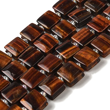 Natural Red Tiger Eye Beads Strands, Dyed & Heated, Square, with Seed Beads, 10~10.5x10~10.5x5~5.5mm, Hole: 1.6mm, about 32pcs/strand, 15.16~15.35 inch(38.5~39cm)