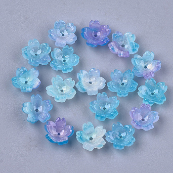 Cellulose Acetate(Resin) Bead Caps, 5-Petal, Sakura, Light Sky Blue, 10.5x11x4.5mm, Hole: 1mm