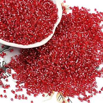 Baking Paint Silver Lined Glass Seed Beads, Cylinder, Dark Red, 1.6x1.3mm, Hole: 0.8mm, about 60000pcs/pound