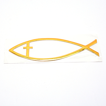 Waterproof PVC Adhesive Sticker Car Stickers, Fish with Word Jesus, for DIY Car Decorations , Gold, 15x4.8x0.1cm